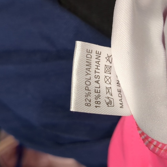 Neon Pink and Blue V Neck One Piece Swimsuit with Sheer Skirt Overlay size Large - Picture 9 of 9